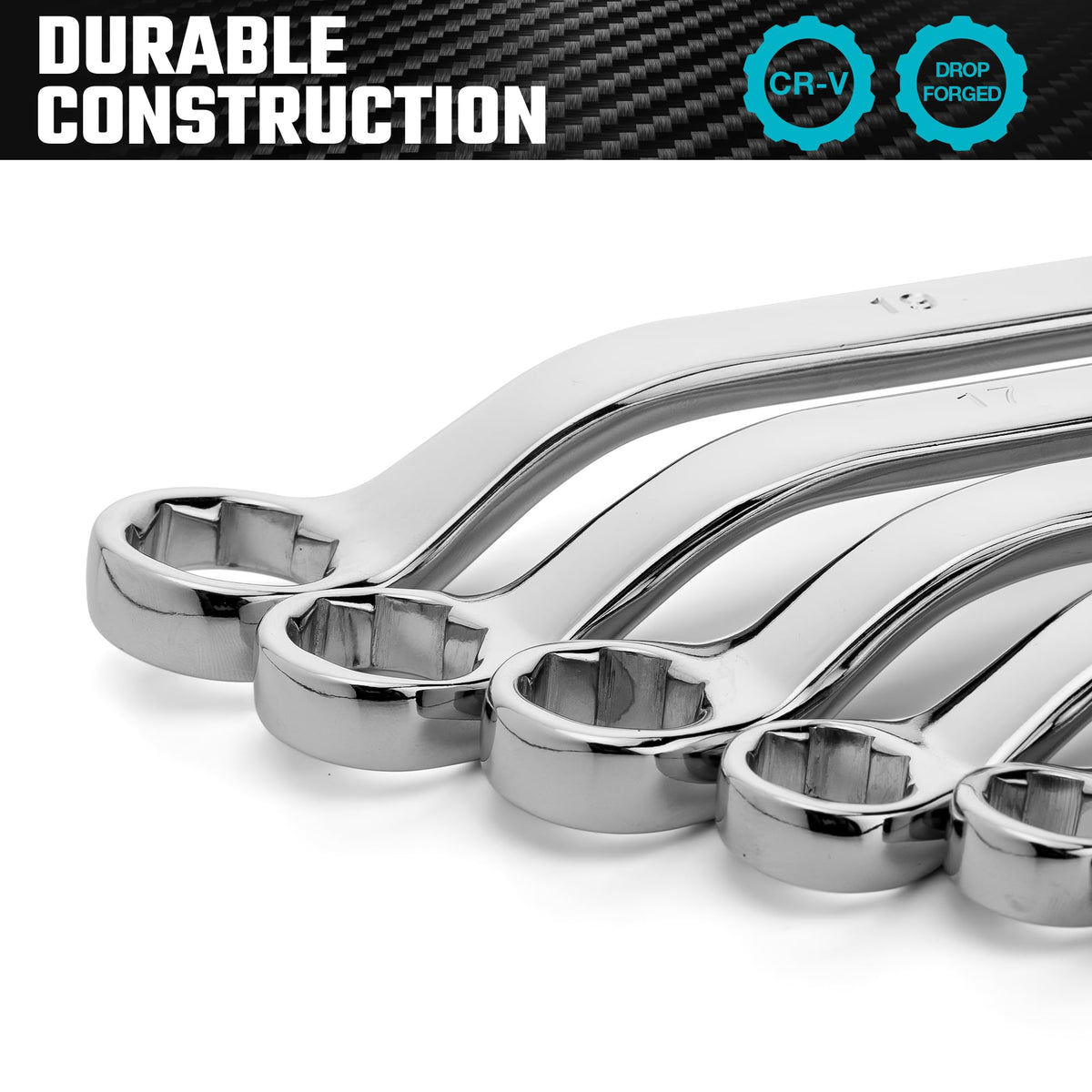 Duratech 12x13mm offset wrench built from CR-V steel for durability.