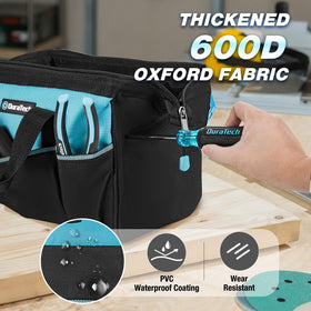 Wide-mouth opening and steel frame help maintain shape for easy tool grabbing.