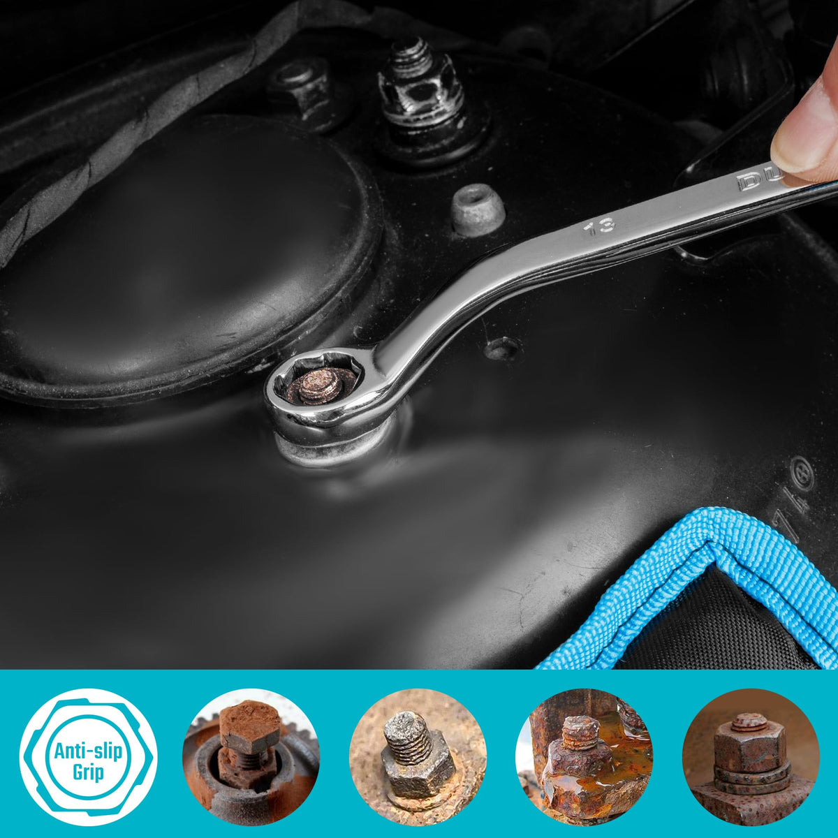 Duratech 14x15mm offset wrench combination for versatile metric work.