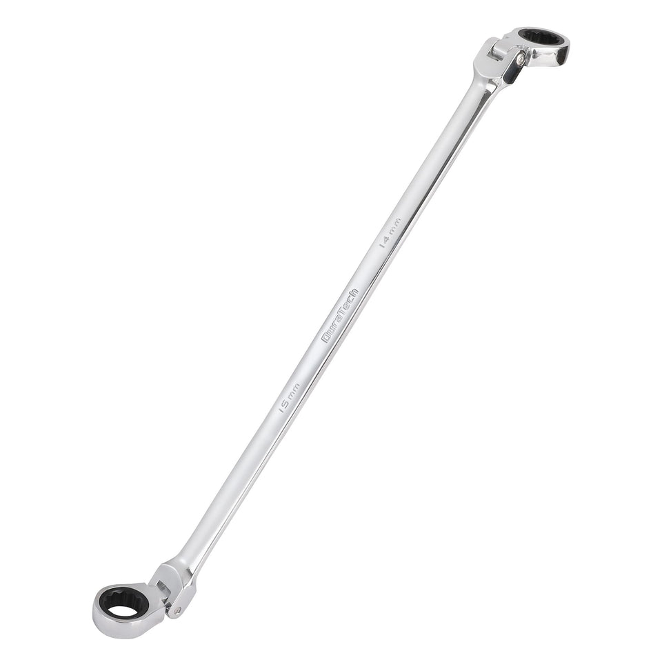 DURATECH 14x15mm extra-long flex-head wrench in chrome vanadium steel ideal for hard-to-reach bolts