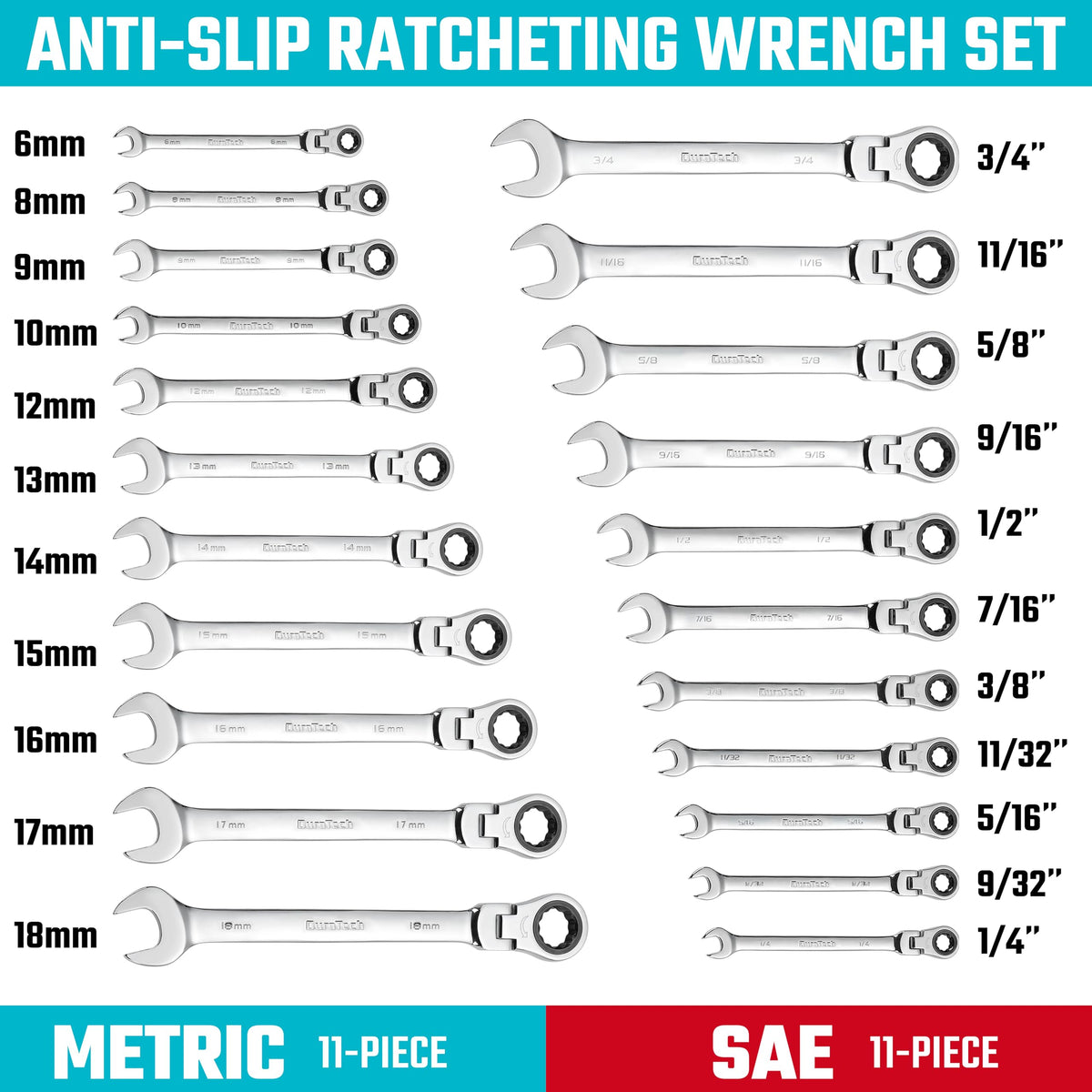 DURATECH 22-piece ratcheting wrench set in roll-up pouch.