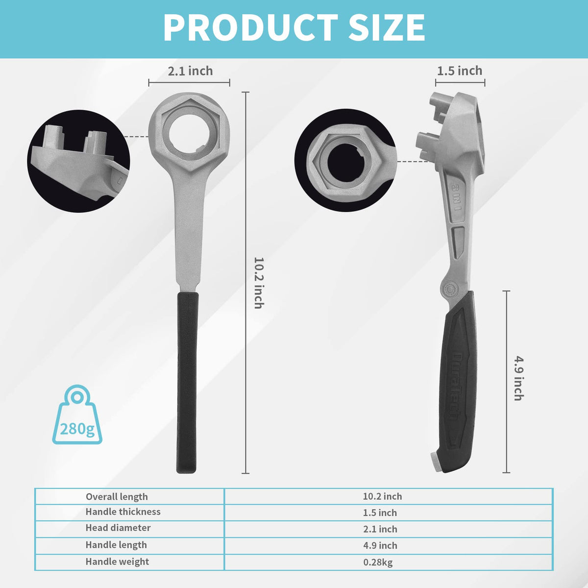 Duratech 3-in-1 barrel opener designed for multiple drum sizes.