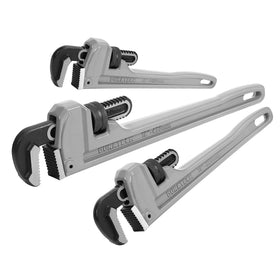 DURATECH 3-piece aluminum pipe wrench set in 10-inch size for lightweight plumbing tasks.