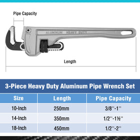 DURATECH 3-piece aluminum pipe wrenches in 14-inch size offering grip and control.