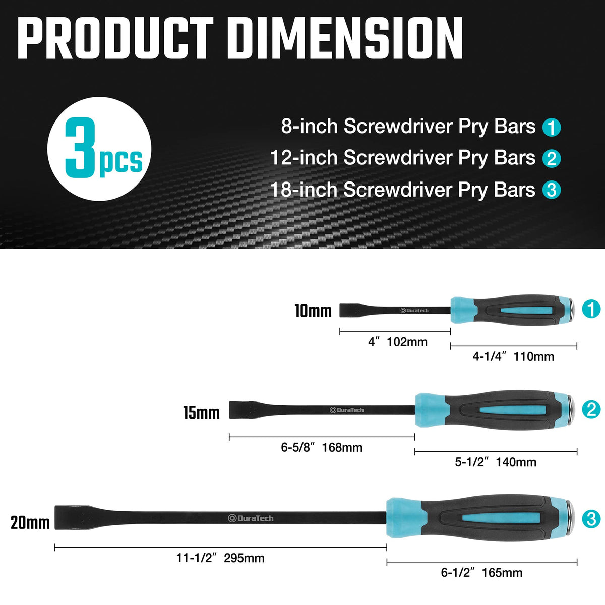 Duratech 18-inch pry bar for maximum leverage on heavy prying jobs.