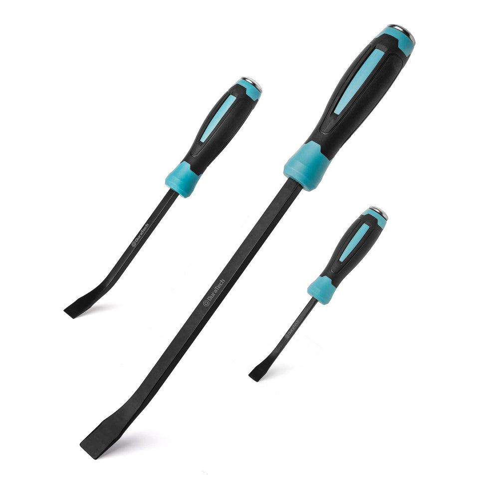 Duratech 8-inch pry bar with angled tip offering tight-space leverage.