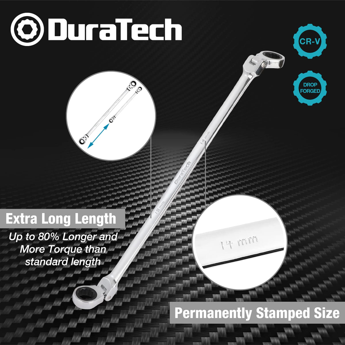 DURATECH 36.5 cm wrench length highlights torque potential in tight spaces