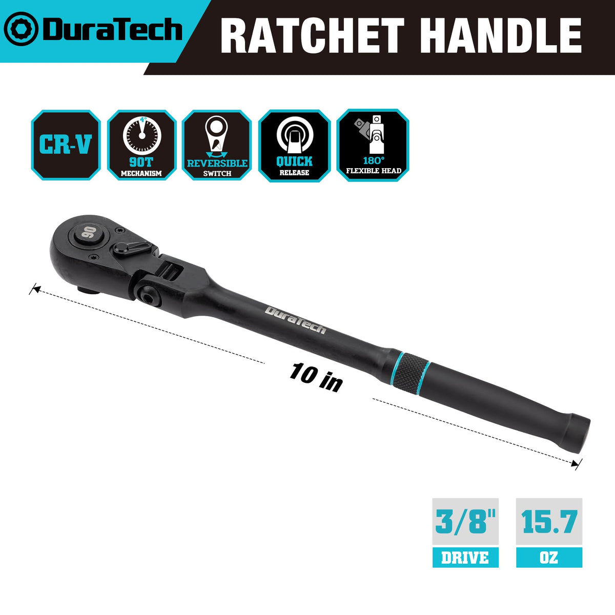 DURATECH 90-tooth ratchet with 4° swing for tight spaces