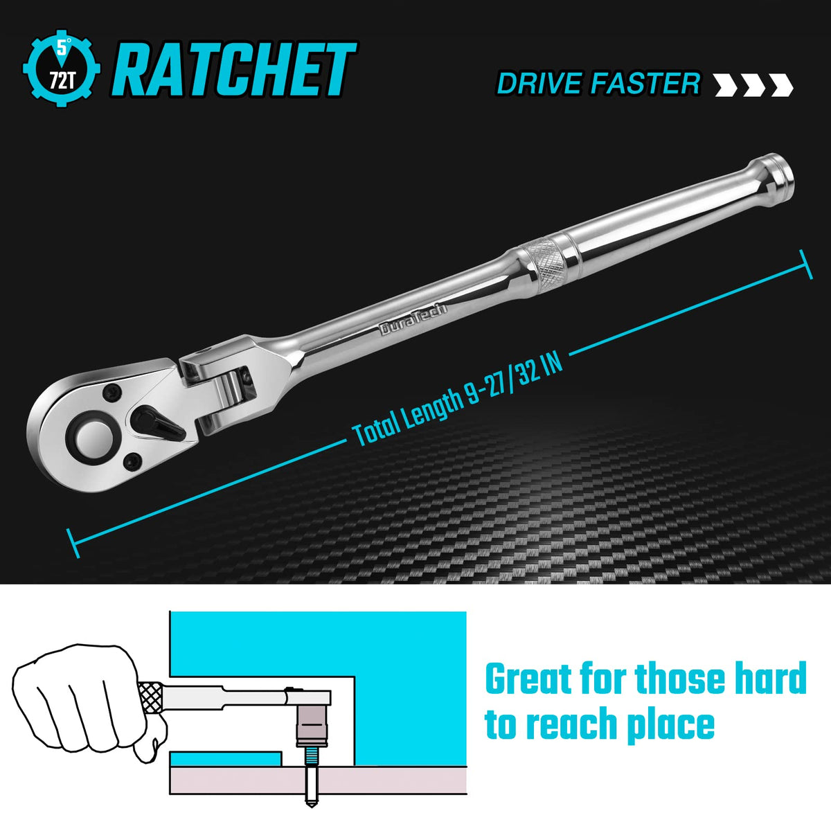 DURATECH 3/8-inch flex-head ratchet ergonomic handle for comfortable use.