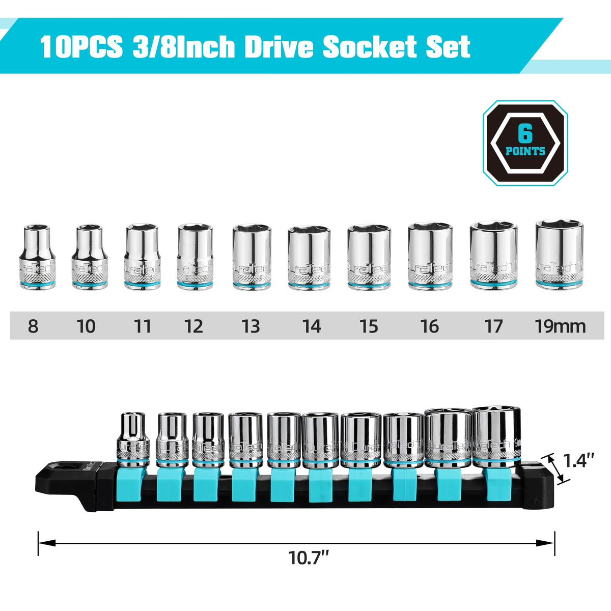 Duratech 3/8in drive socket set 11mm six-point grip reduces rounding