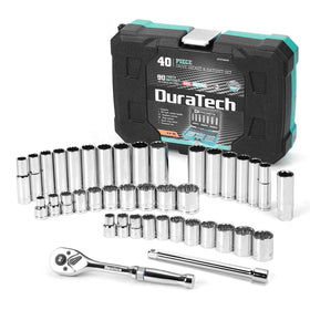 DURATECH 40-piece 3/8 drive socket set in a portable case for easy transport