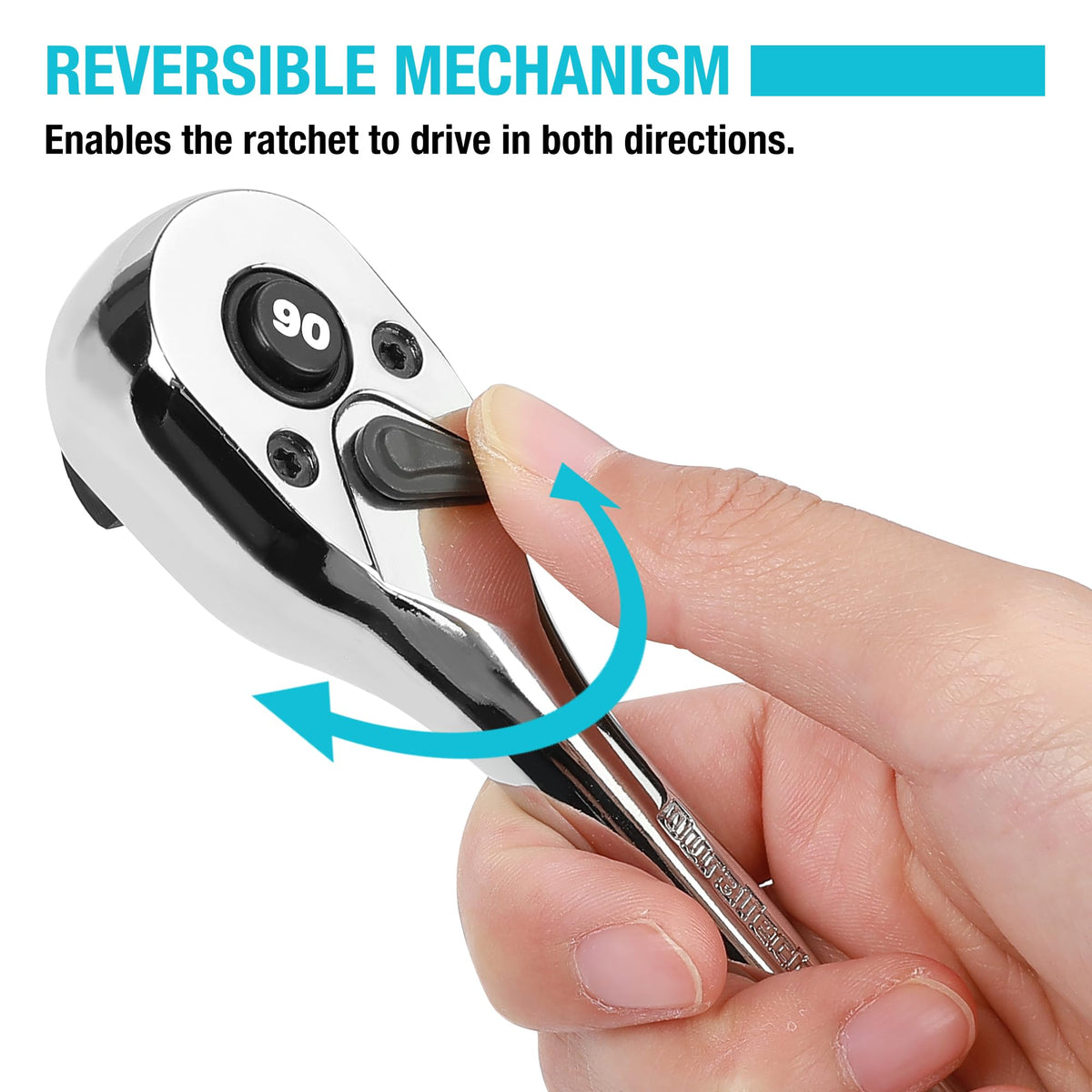 DURATECH 90-tooth mechanism provides a tight 4-degree swing for tight spots