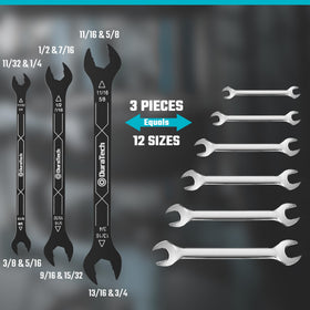 DURATECH 4-in-1 wrench displays 11/32 and 3/8 sizes in a slim profile.