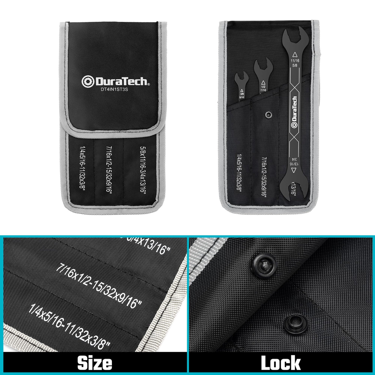 DURATECH 4-in-1 wrench set showing 3/4 and 13/16 sizes for industrial use.