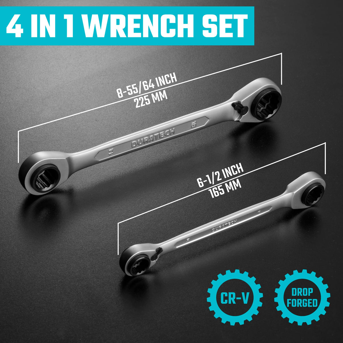 Duratech 4-in-1 reversible ratcheting box wrench 14mm end with easy reverse threading.