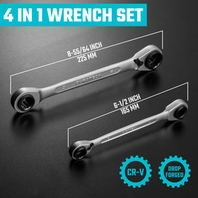 Duratech 4-in-1 reversible ratcheting box wrench 14mm end with easy reverse threading.