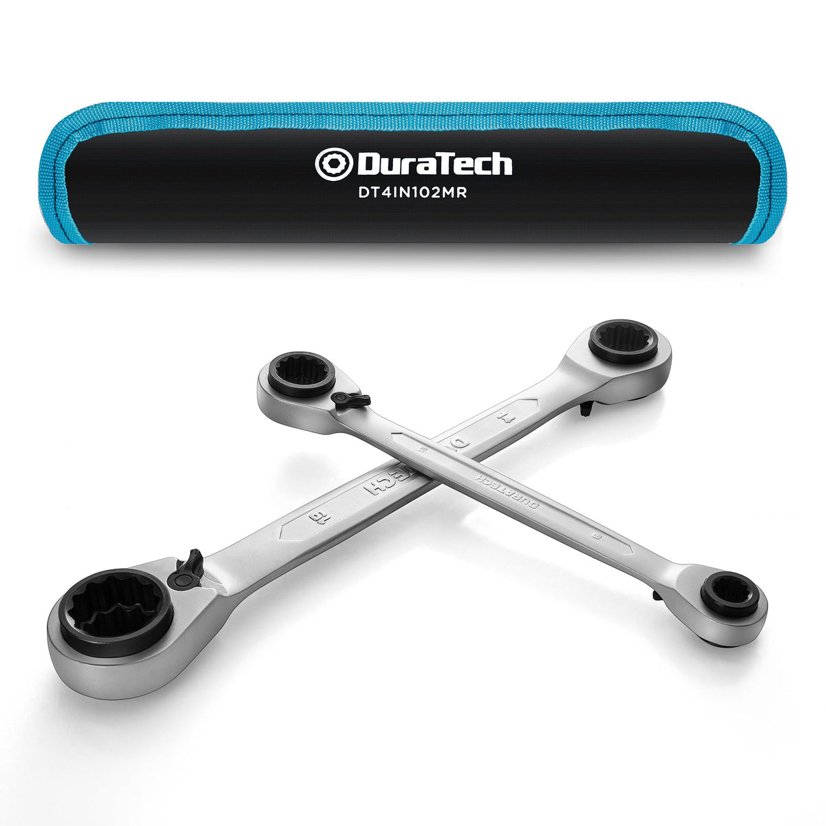 Duratech 4-in-1 reversible ratcheting box wrench 8mm end for tight-space adjustments.