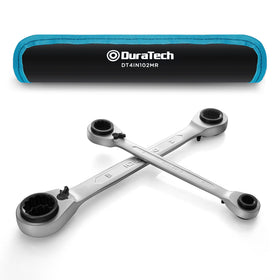 Duratech 4-in-1 reversible ratcheting box wrench 8mm end for tight-space adjustments.
