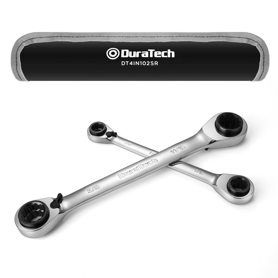 DURATECH 4-in-1 reversible ratcheting wrenches with rolling pouch for easy transport