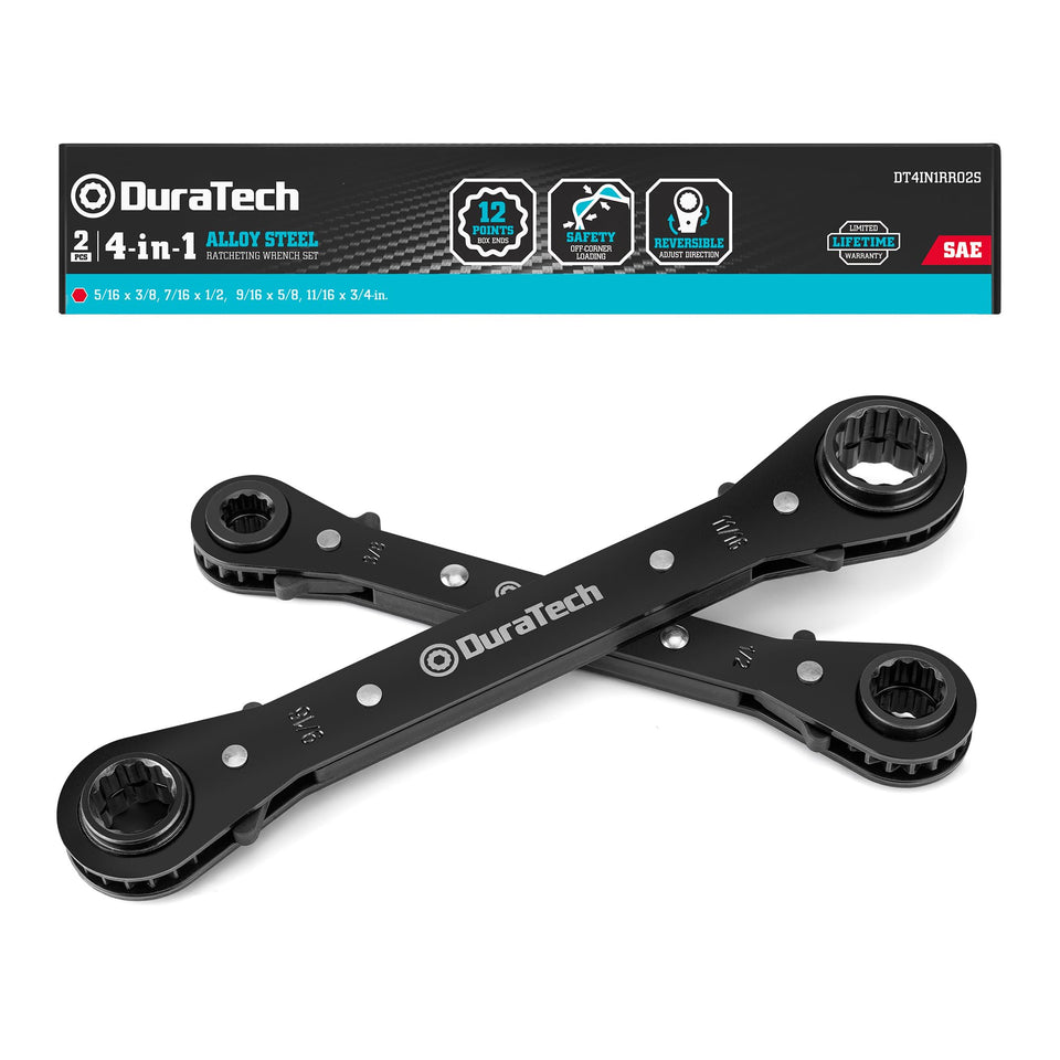 Duratech 4-in-1 reversible wrench set shown compact for versatile tool kits