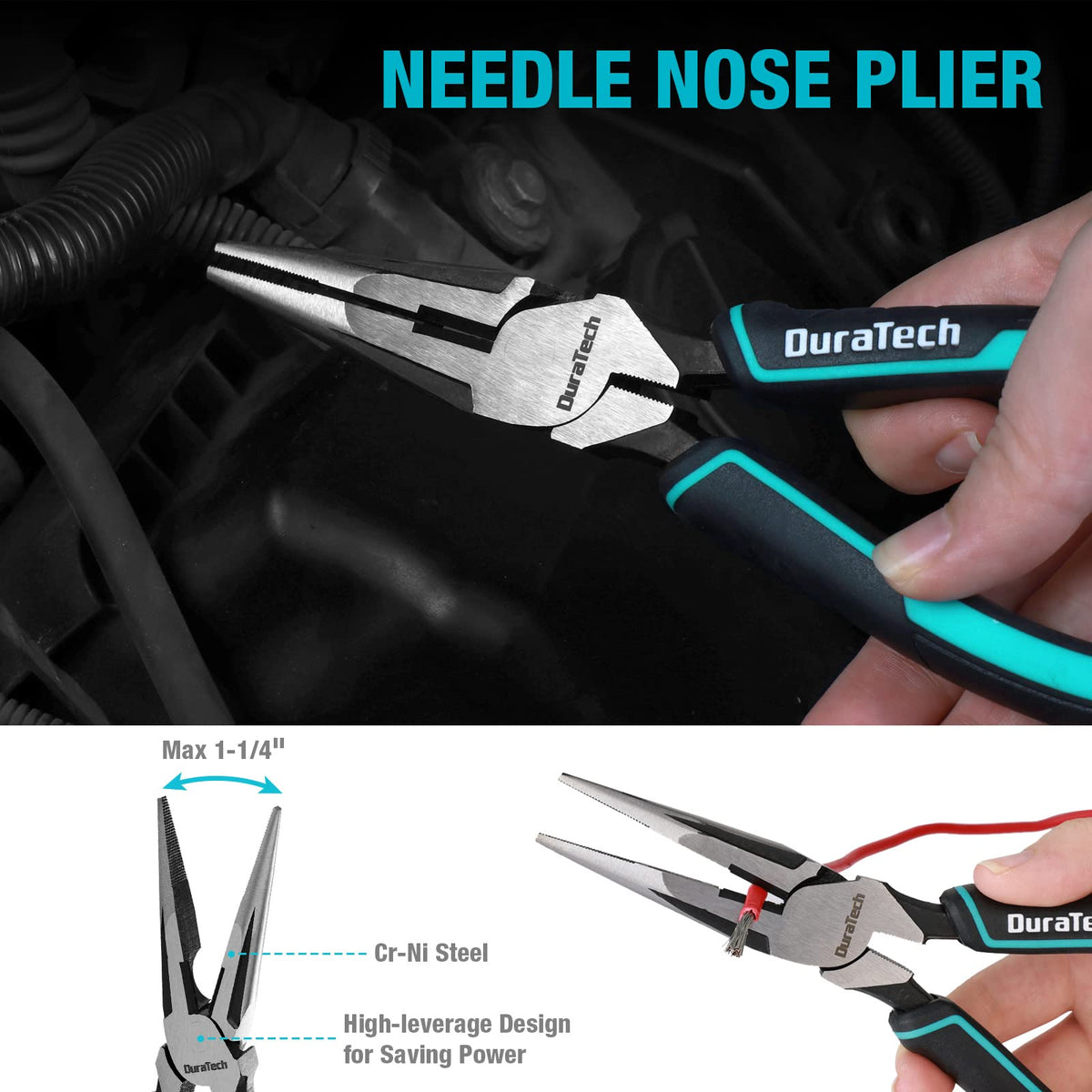 Duratech 8inch groove joint plier features a durable jaw for secure gripping.