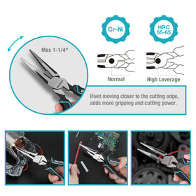 Duratech 8inch slip joint plier demonstrates versatile adjustment for different sizes.