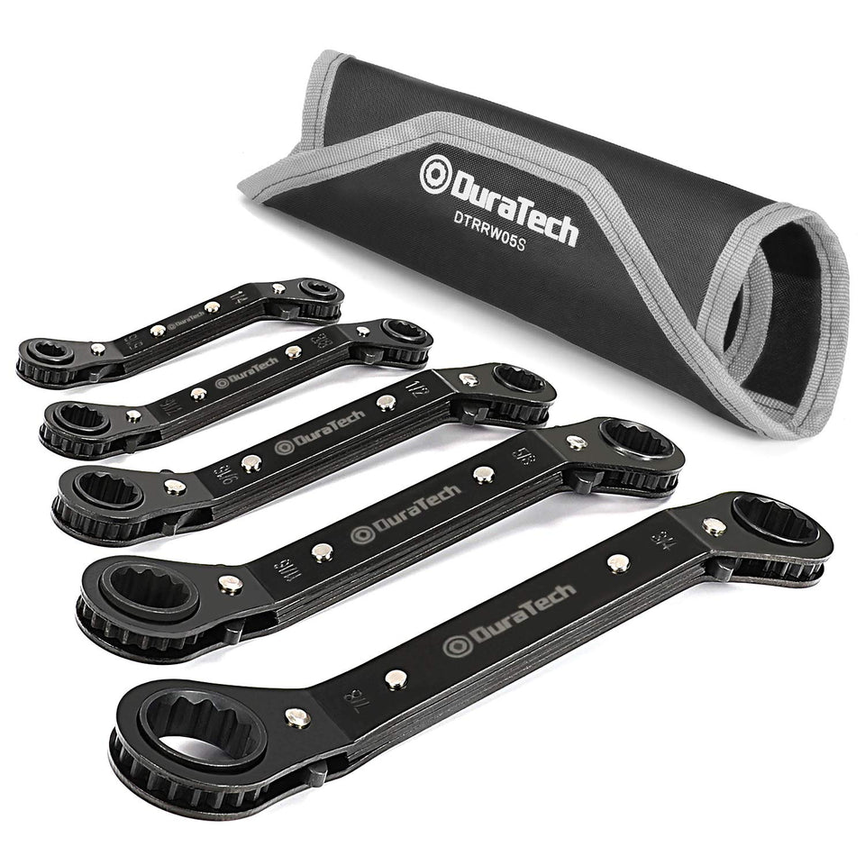 Duratech 5pc double offset wrench set in case for confined spaces.