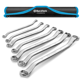 Duratech 7-piece offset wrench set with rolling pouch for organized tool storage.