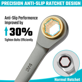 DURATECH 72-tooth ratchet close-up showing smooth action and compact arc.