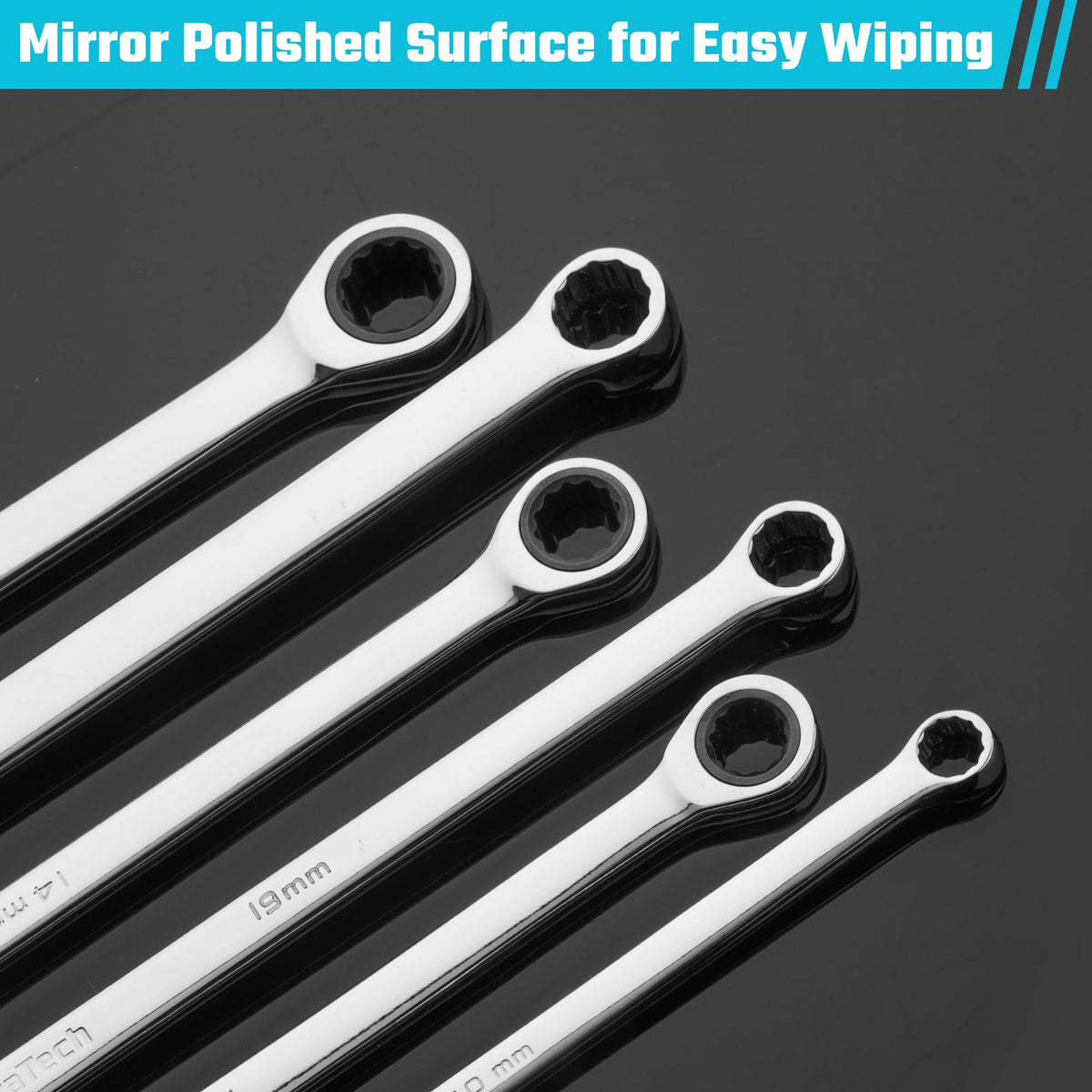 DURATECH 72-tooth ratchet gear for smooth, low-swing operation.