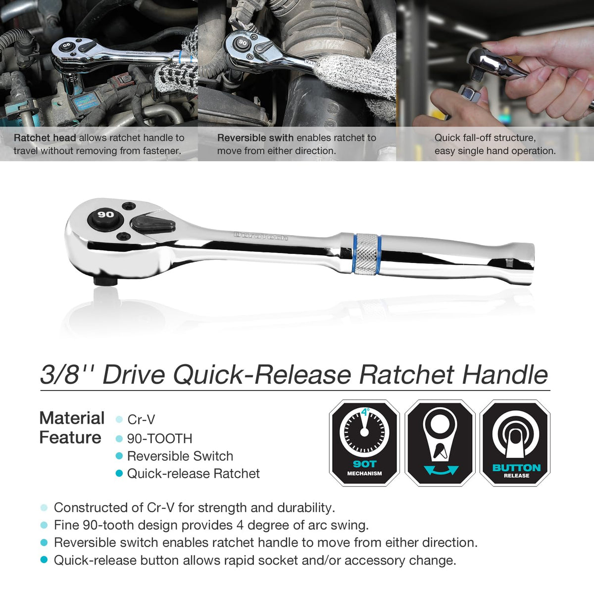 DURATECH 90-tooth ratchet close-up shows precise action