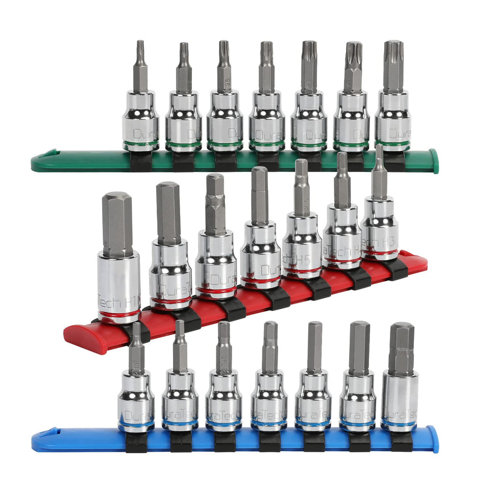 Duratech Allen bit socket set with Torx sockets for 3/8-inch drive, ideal for automotive work.