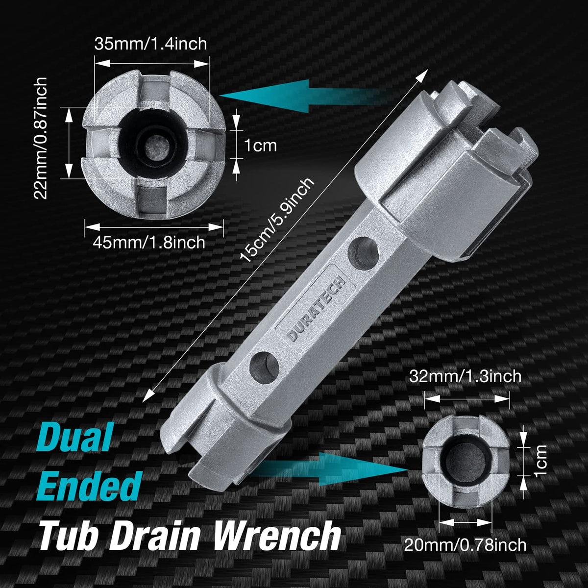 DURATECH dual-ended design fits most bathtub drains for fast maintenance.