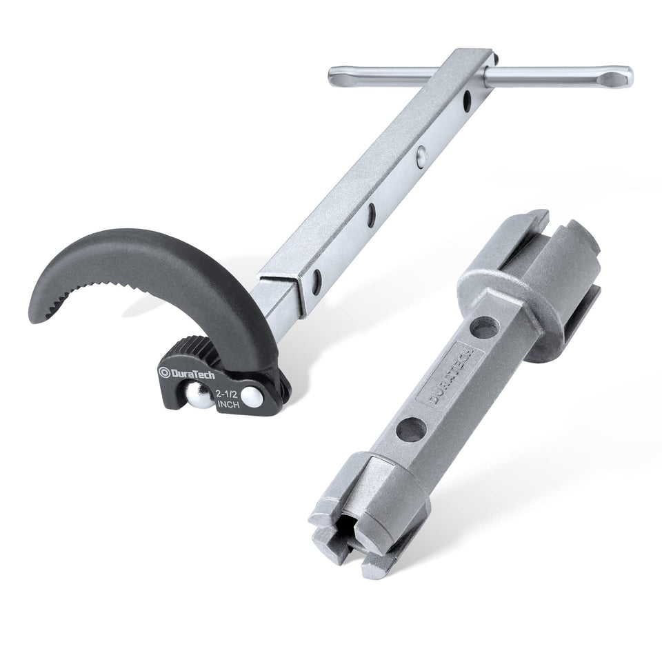 DURATECH basin wrench with telescoping large jaw reaches large nuts under sinks.