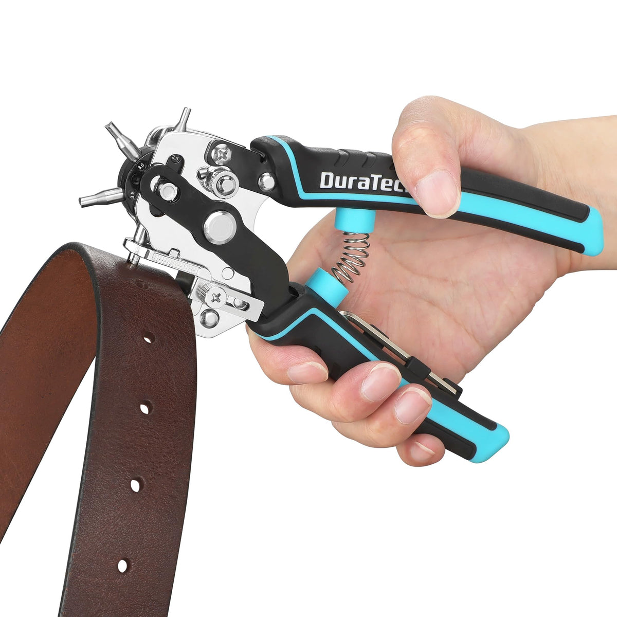 DURATECH belt hole punch kit with multiple sizes for belts, watch bands and straps