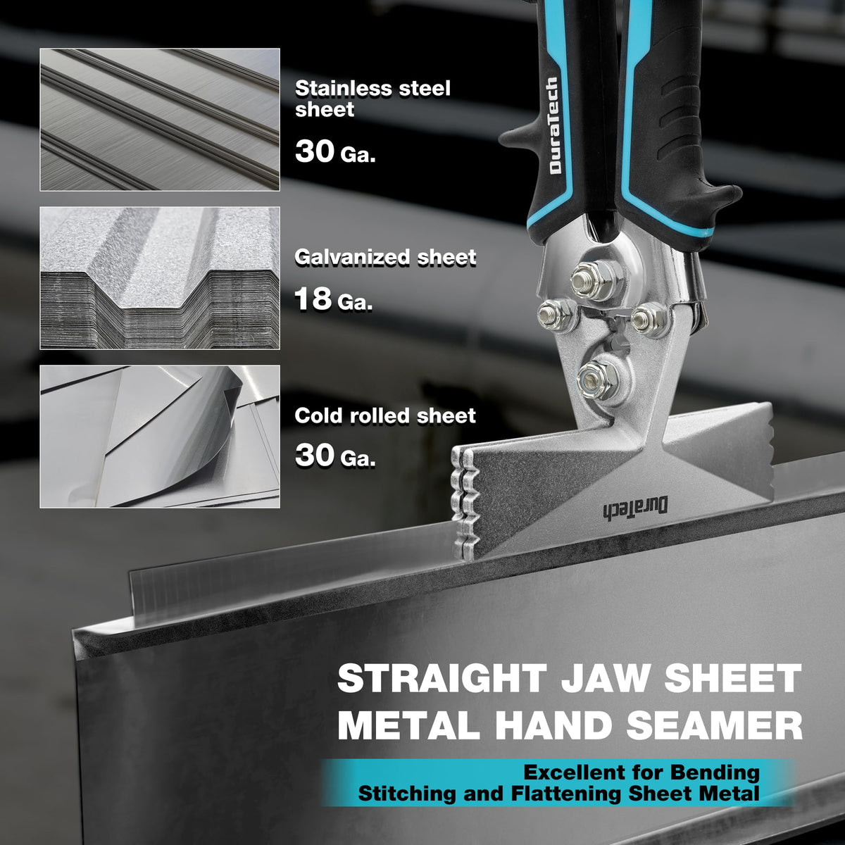 Suitable for professionals and DIYers working with 30‑gauge steel and galvanized sheets.