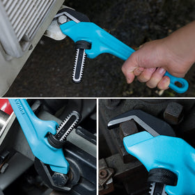 DURATECH blue-hued wrench with hanging hole for quick storage on job sites.