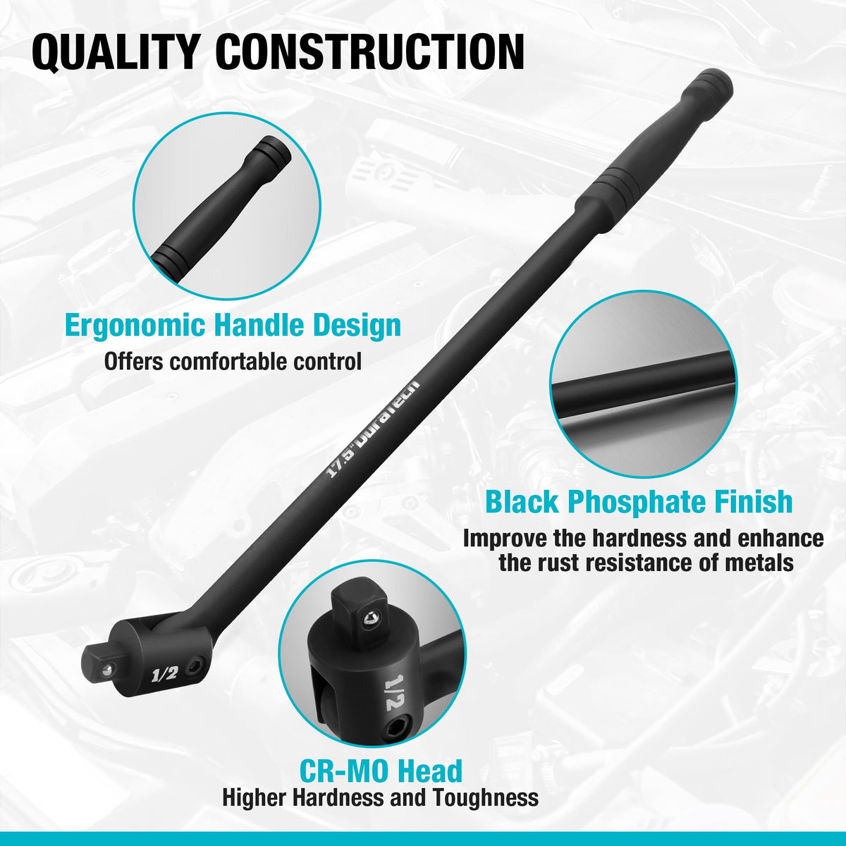 DURATECH Breaker Bar showing 17.5-inch handle for extended reach against stubborn bolts