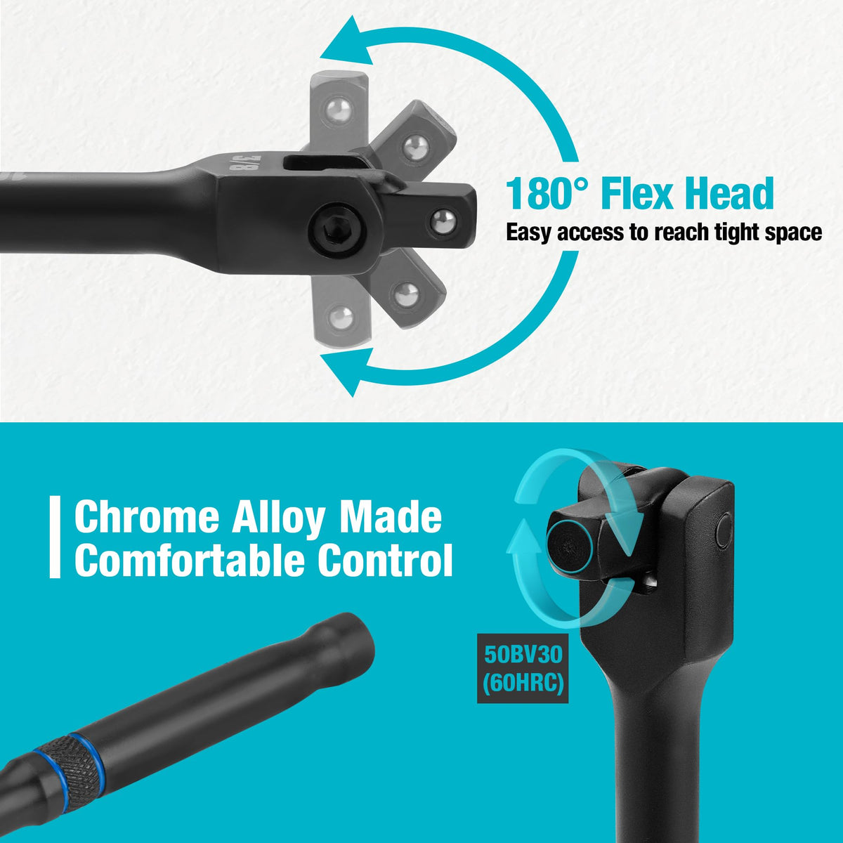 DURATECH three‑eighths drive bar for improved reach around obstacles.