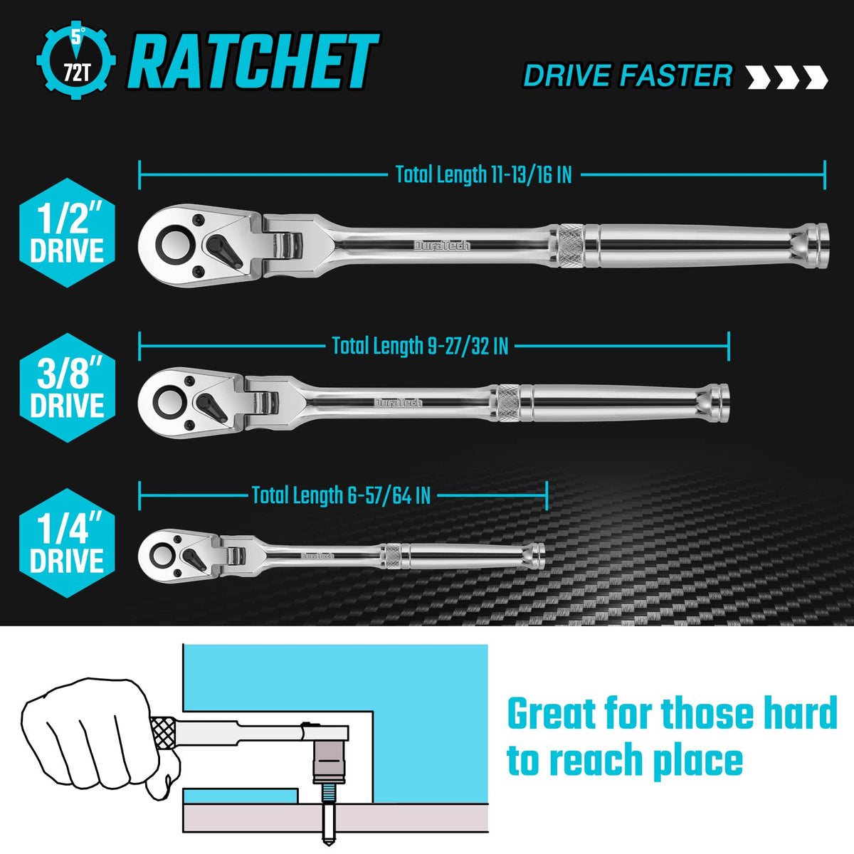 DURATECH chrome alloy finish resists corrosion for lasting durability.