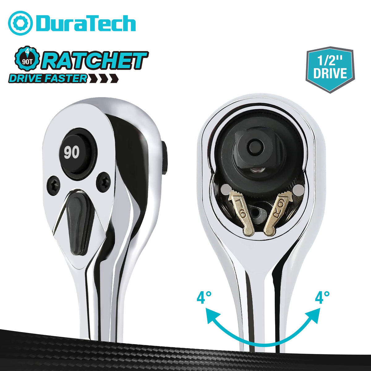 DURATECH chrome polished finish on a durable Cr-V ratchet for lasting shine.