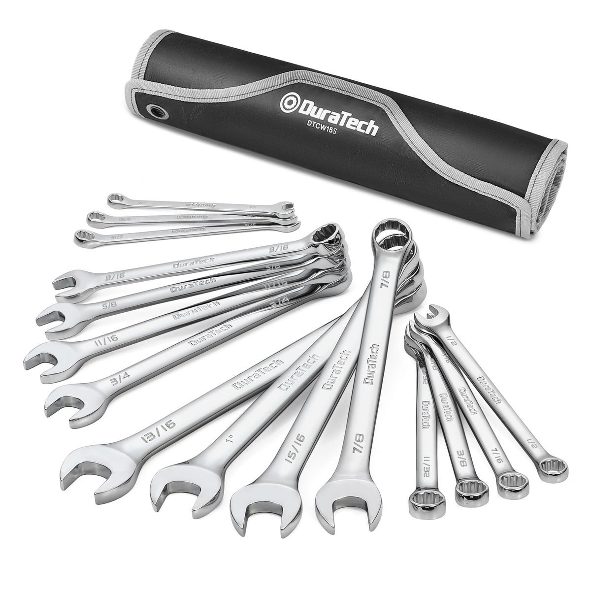 DURATECH combination wrench set roll pouch with organized wrenches for quick access