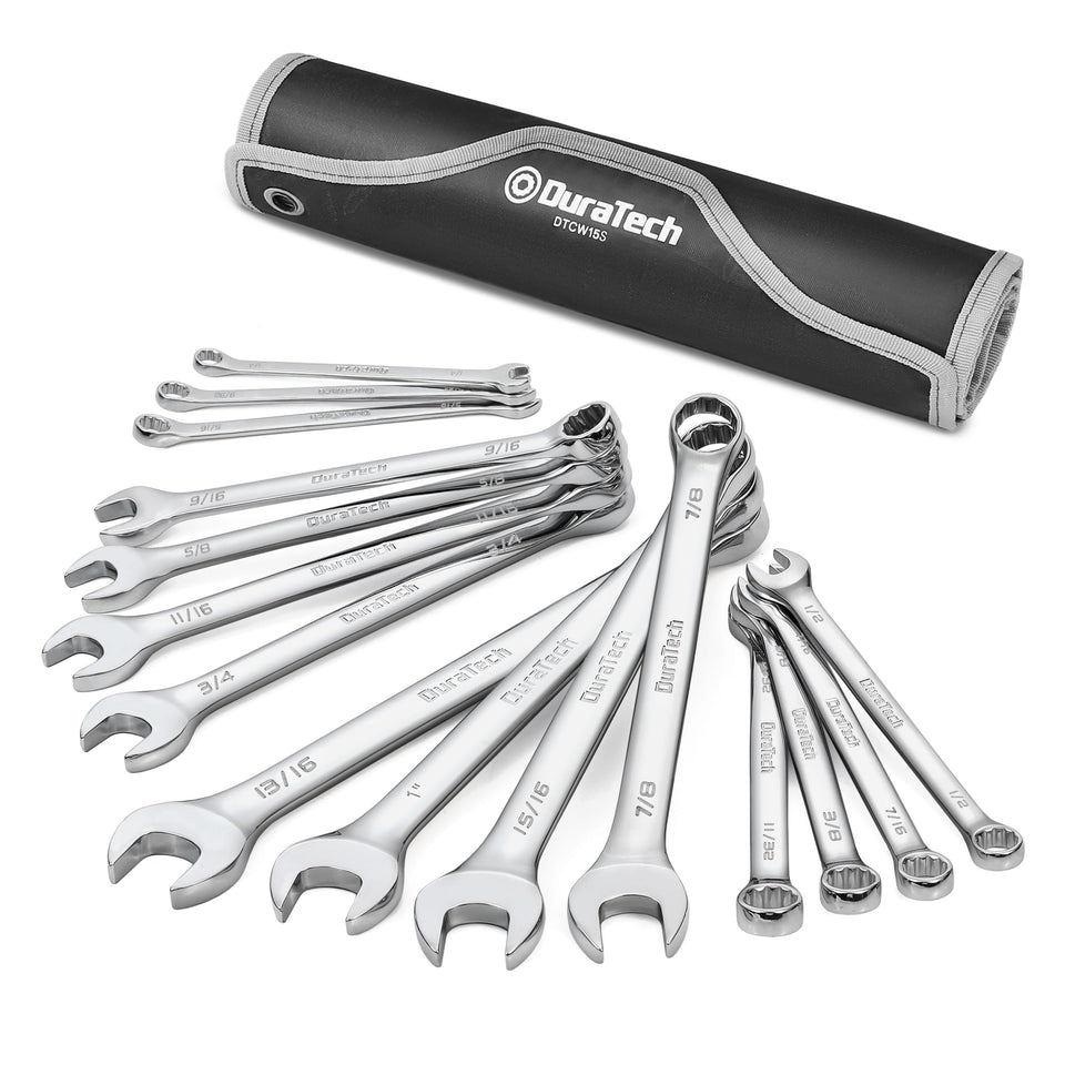 DURATECH combination wrench set roll pouch with organized wrenches for quick access