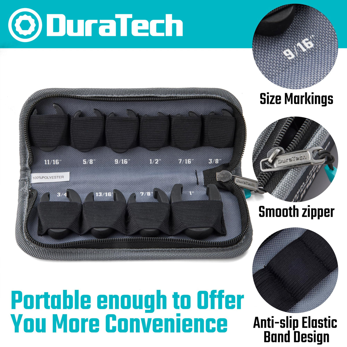 DURATECH includes zippered bag for organized transport and on-site use.