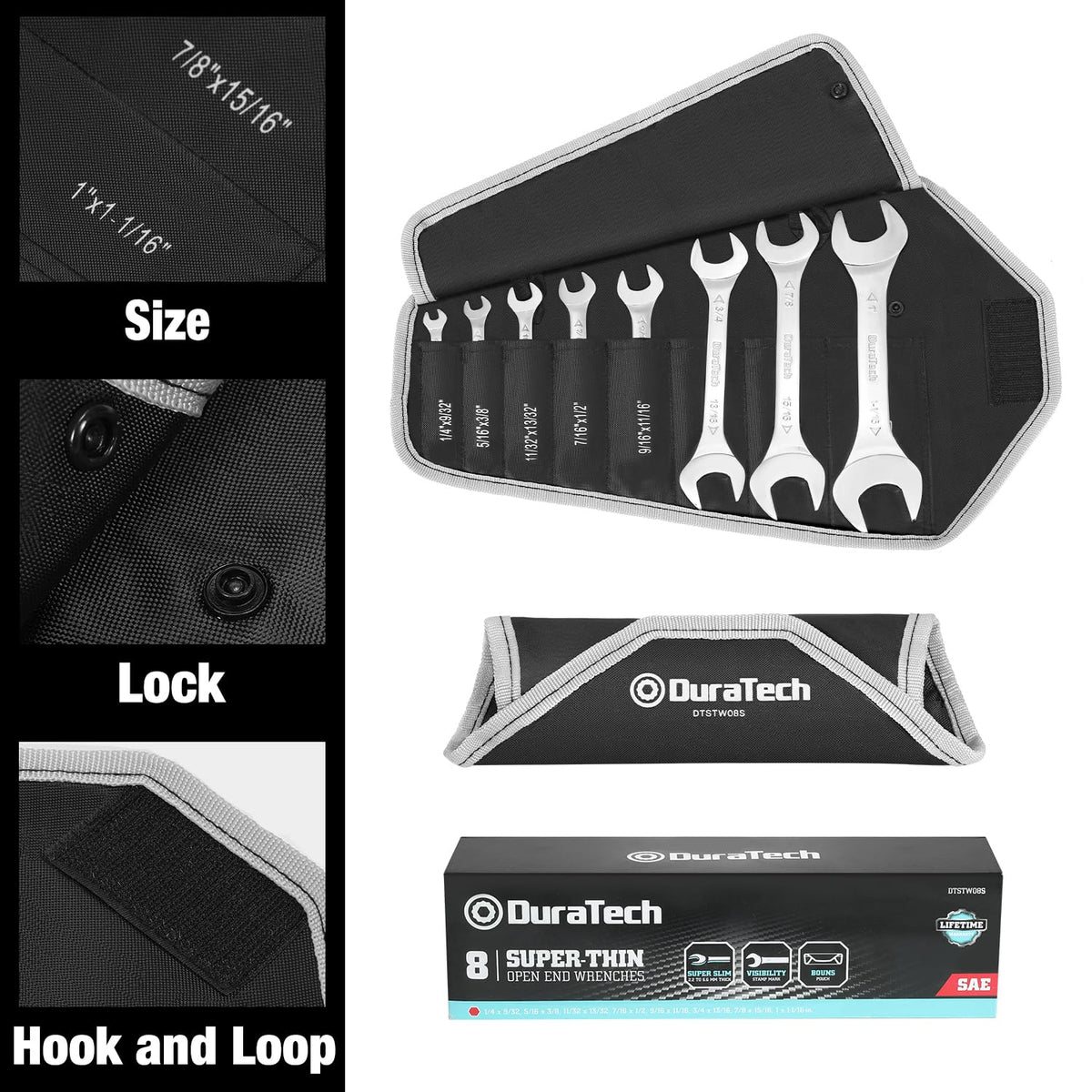 DURATECH double-open-end design offers versatile fastener grip.