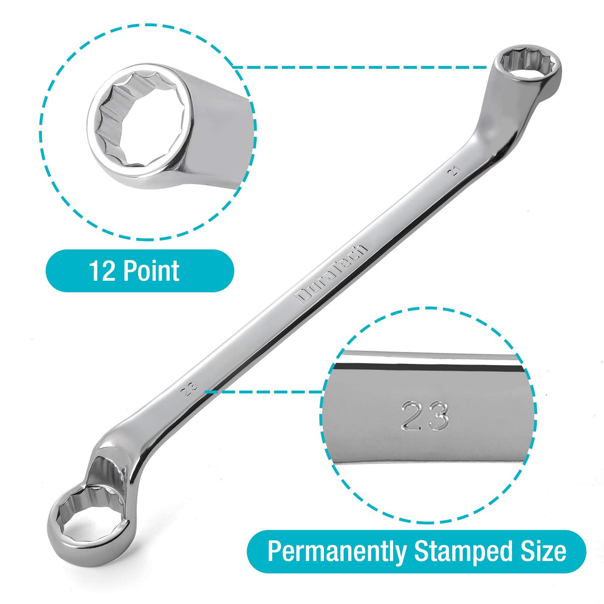 DURATECH dual 12-point box-ends provide versatile grip on fasteners.