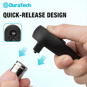 DURATECH quick-release mechanism secures sockets for one-handed changes.