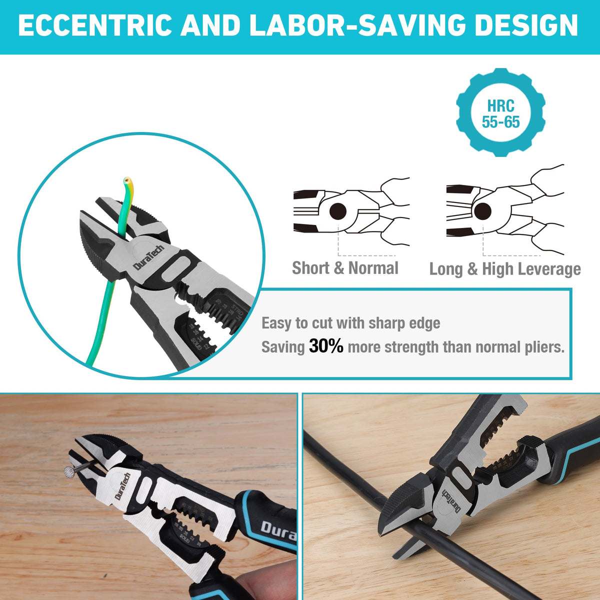 DURATECH ergonomic, non-slip handle on diagonal pliers reduces hand fatigue.