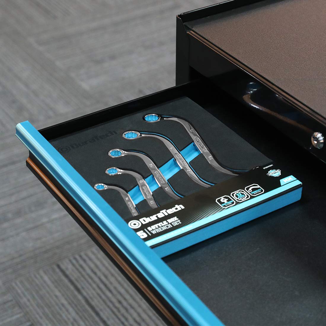 DURATECH EVA foam organizer keeps wrenches secure and portable.