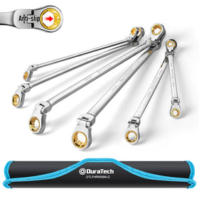 DURATECH 8-9mm anti-slip ratcheting wrench in tight space with secure grip.